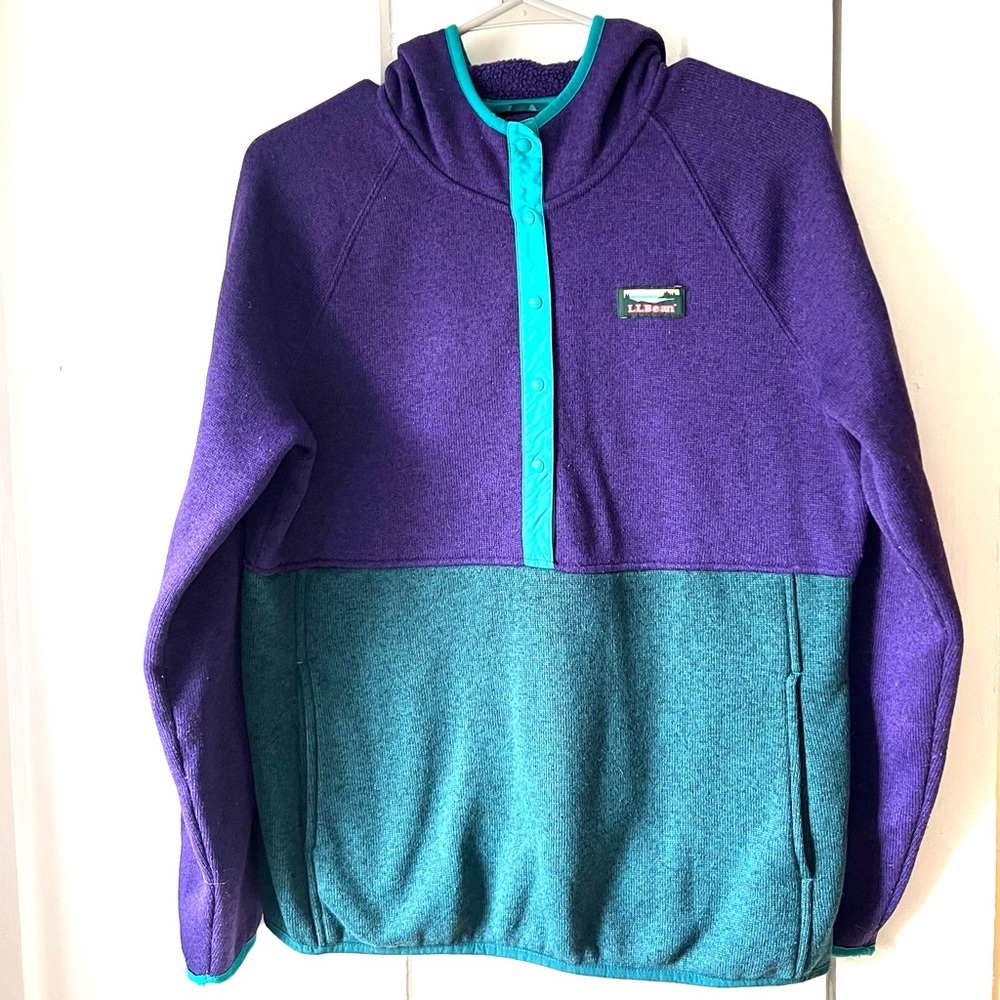 LLBean hooded quarter snap sweater fleece